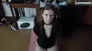 Hot Kitty Eats From a Bowl and Licks Her Slaver's Feet - Lovessie