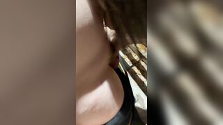 An Asian woman performs blowjob-job on a moaning dude outdoors.