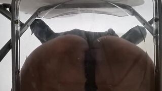 POV: Impure Talk Bulky Ass Femboy Raven Facesitting and Anal Creampie after Riding Sex tool through Transparent Chair