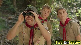Scout boy discovers something SHOCKING in the woods through his binoculars! The scout dominant is making out with one of the other scout boys in the troop!