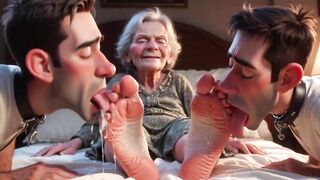Submissive Mans Serving Old Granny's Ugly Feet - Humiliation
