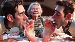 Submissive Mans Serving Old Granny's Ugly Feet - Humiliation