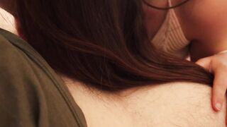 Cumshot on back with prone bone and riding on the couch