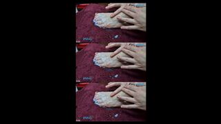 His hands spreading cum all over my bare feet ??