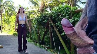 Risky public masturbation in the park for a hot stranger!