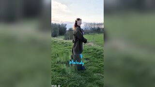 I stood with coat open in the field, purple lingerie out ?