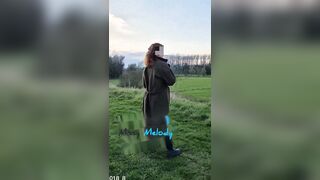 I stood with coat open in the field, purple lingerie out ?