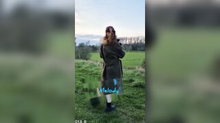 I stood with coat open in the field, purple lingerie out ?