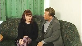 Redhead teen jerking ramrod while getting fingered at casting