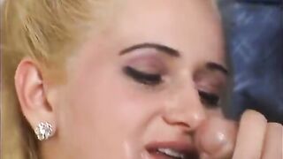 Sexy golden-haired drilled in 3-some