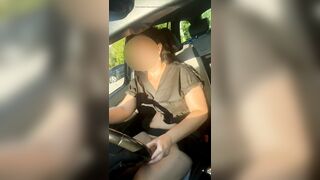 Stripped sexy MILF in a car
