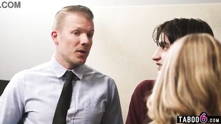Office 3-some with MILF step mom her step son and a co worker
