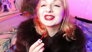 Red lipstick fetish and fur