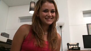Tiny titted teen rides Sybian and hard schlong