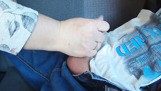 Skillful hands and gentle lips of a corpulent woman bring my dick to a ejaculation in the back seat of a car