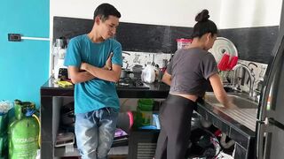 MY STEPBROTHER BANGS MY LITTLE SNATCH IN THE KITCHEN.
