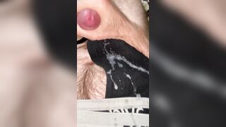 Squirting cum all over my black wang belt