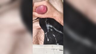 Squirting cum all over my black wang belt