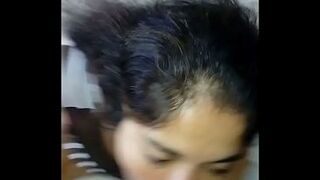 A sexy and agreeable Lalin beauty giving the best oral-job-job with tons of saliva, swallowing and playing with the cum and tih cucumber