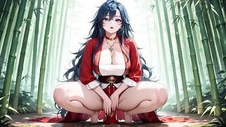 Blue-haired Female-dominator Vs Built! Forbidden Deep Squats in a Navy Bedroom, Shy Chest Covering but Haunches Thrusting Wildly