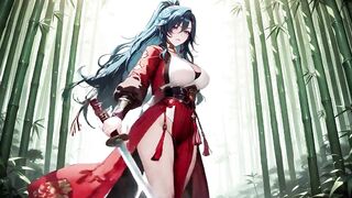 Blue-haired Female-dominator Vs Built! Forbidden Deep Squats in a Navy Bedroom, Shy Chest Covering but Haunches Thrusting Wildly