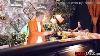 Hawt big as chick swallowed big rod and got screwed hard in a bar after giving a sloppy oral-job sex