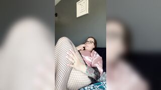 BBW stepmom MILF bake 420 robe and fishnets