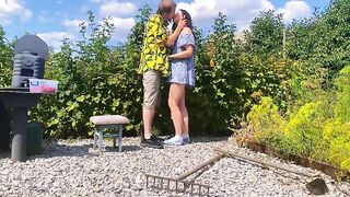 Wicked GF gets fucked hard outdoors on a stool