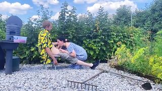 Wicked GF gets fucked hard outdoors on a stool