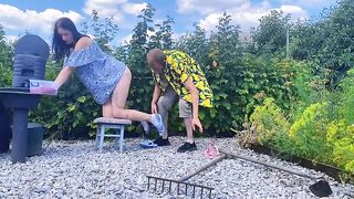 Wicked GF gets fucked hard outdoors on a stool