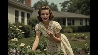 1940's Housewife Fantasy, Fucking My Neighbors Lonely Lustful Housewife Whilst Her Husband Is Away At War (Vintage, Anal, Facial, Consummate Breasts, Strip Tease) -AI Generated