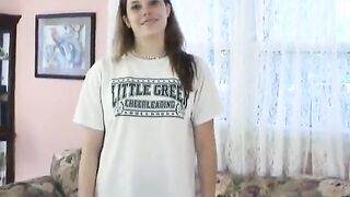 Shaved vagina brunette bitch amateur strips her panties off and shows her cunt