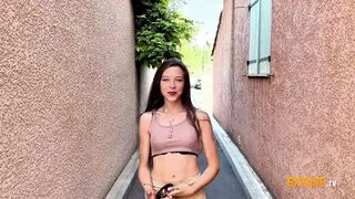 Petite french whore hard banged in threeway with double cum load in mouth