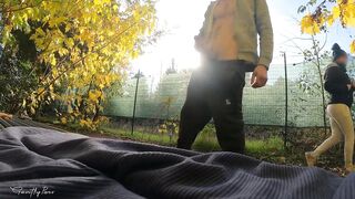 DICKFLASH in the PARK: a slutty milf can't resist to give a me a hard titty fuck