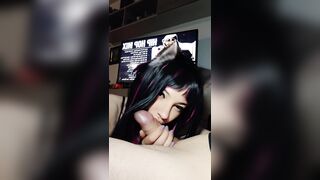 Cute Egirl with hands and mouthfull of step dads big penis