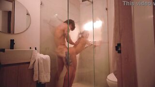 Real and vehement sex in the shower! I can't hold back and I cum in her ass...