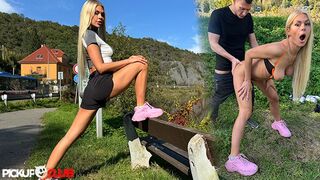 Pickup Club - Long-Legged Golden-haired Zlata Shine Jogging Outdoors by the River