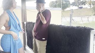 Strangers making out on a balcony during the party.
