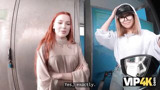 VIP4K. A Sexy Lesbian couple is ready to try a Three-some with a Stranger