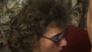 Older Glasses Slut Rides Shlong Then Swallows Facial
