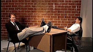 Natural boobs redhead slut seduces boys on the office table