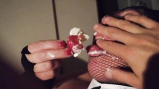 Food Play with Strawberries and Creamy Cunt for Miss Kika (homemade, Big Bazookas, Creamy Oral)