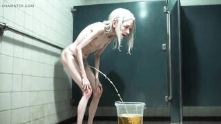 Old Granny Public Pissing in Bucket - Hirsute Soaked Pussy & Real Orgasm