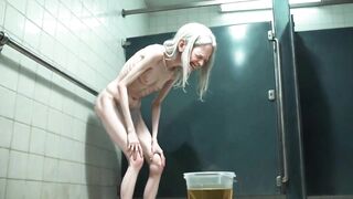 Old Granny Public Pissing in Bucket - Hirsute Soaked Pussy & Real Orgasm