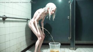 Old Granny Public Pissing in Bucket - Hirsute Soaked Pussy & Real Orgasm