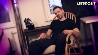 Private Neon Pole Dance, Big Tattooed Butt Shoved Right in His Face