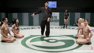 Rough Non-scripted Tag Team Action 2 Teams Battle to See Who Are the Toughest Sluts on the Mat