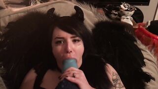 Demon Girl Sucks off Bad Dragon, Gets Big Facial