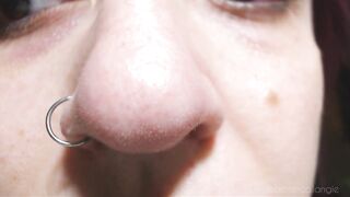 Angies full extreme close-up nose exploration: all angles, pinching...