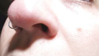 Angies full extreme close-up nose exploration: all angles, pinching...